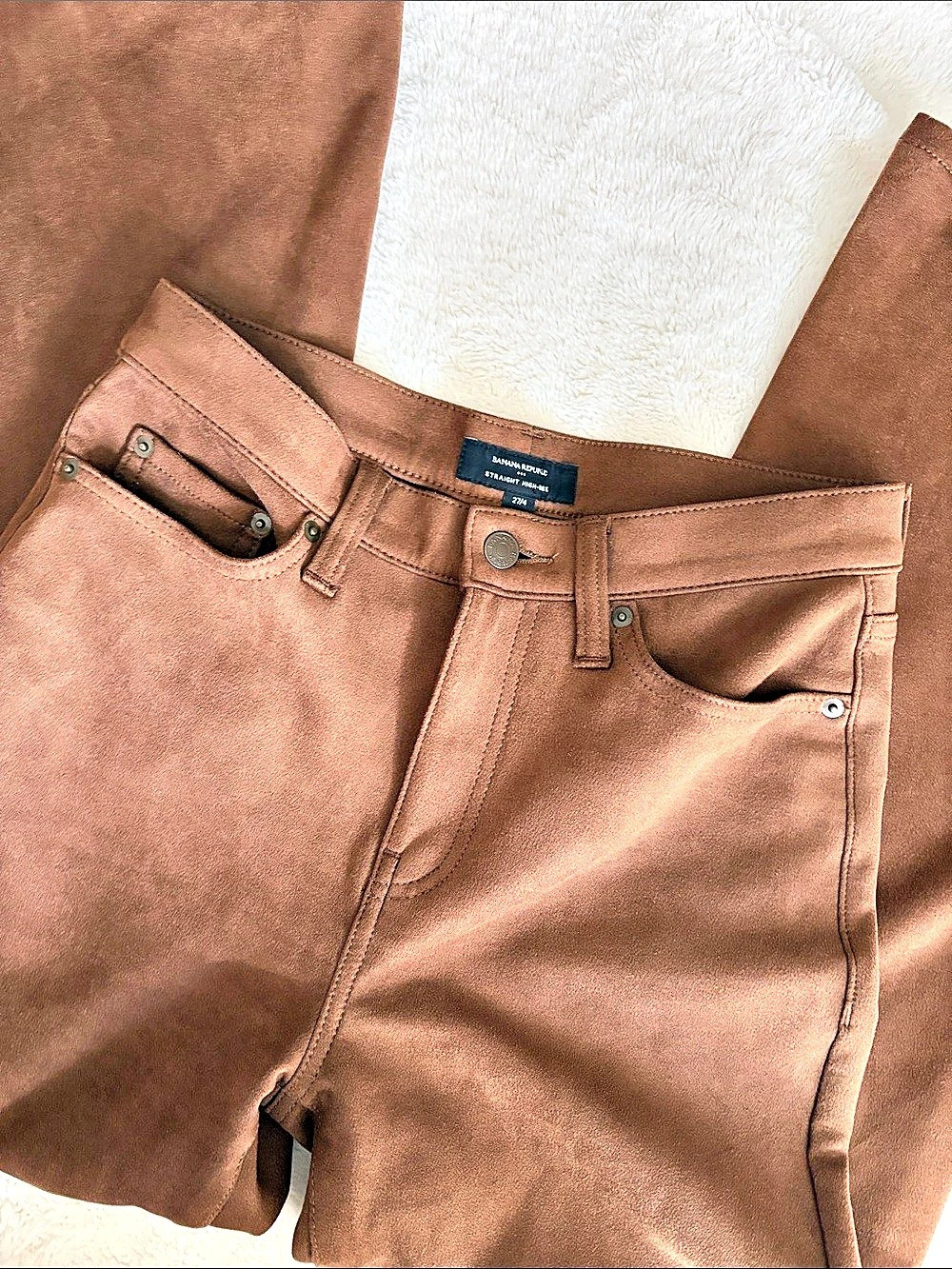 Banana Republic Straight High-Rise Suede Pant Brown Waist 27/4